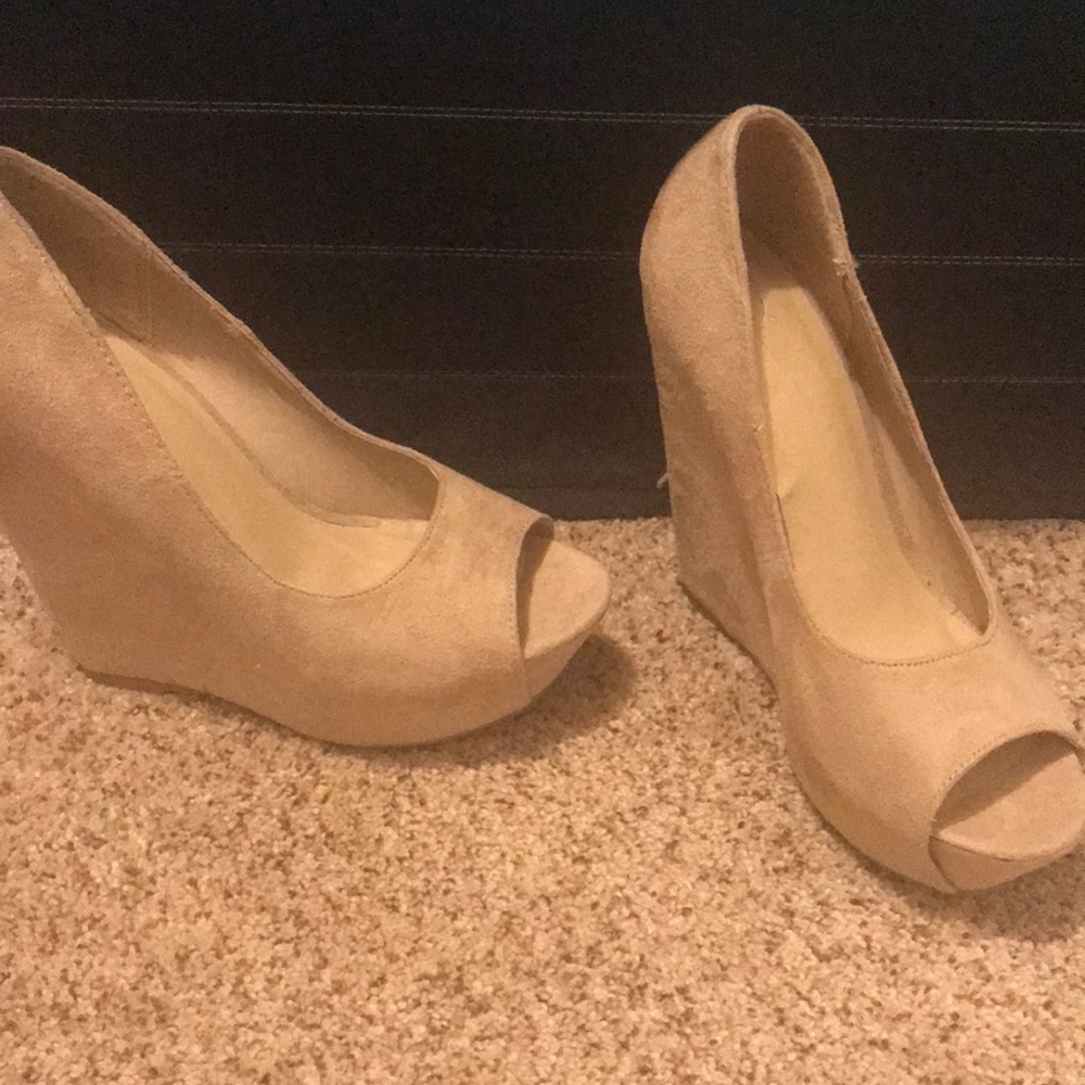 I Heart D Beige Open Toe Wedge